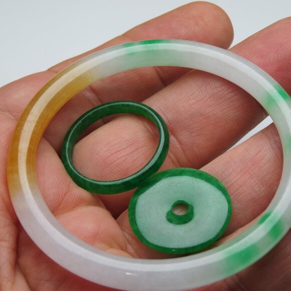 "Natural Jade bangle + REE Jade Ring & Jade Donut 55mm " - Picture 2 of 3
